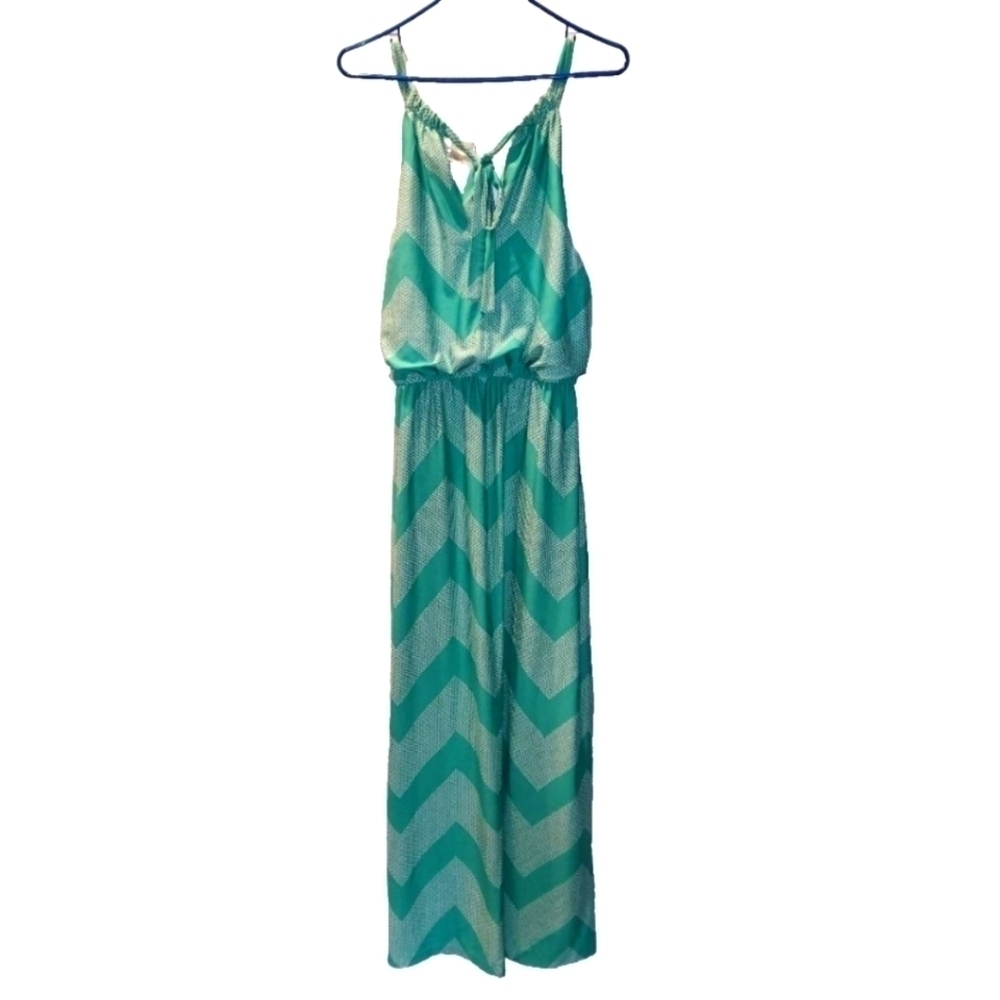 Emma & Michele Women's Aqua Polyester Round Neck Sleeveless Maxi Dress. Size L